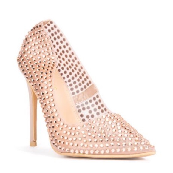 Azalea Wang Nude Ultra Glam Rhinestone High Heel Stiletto Pumps - Picture 3 of 4